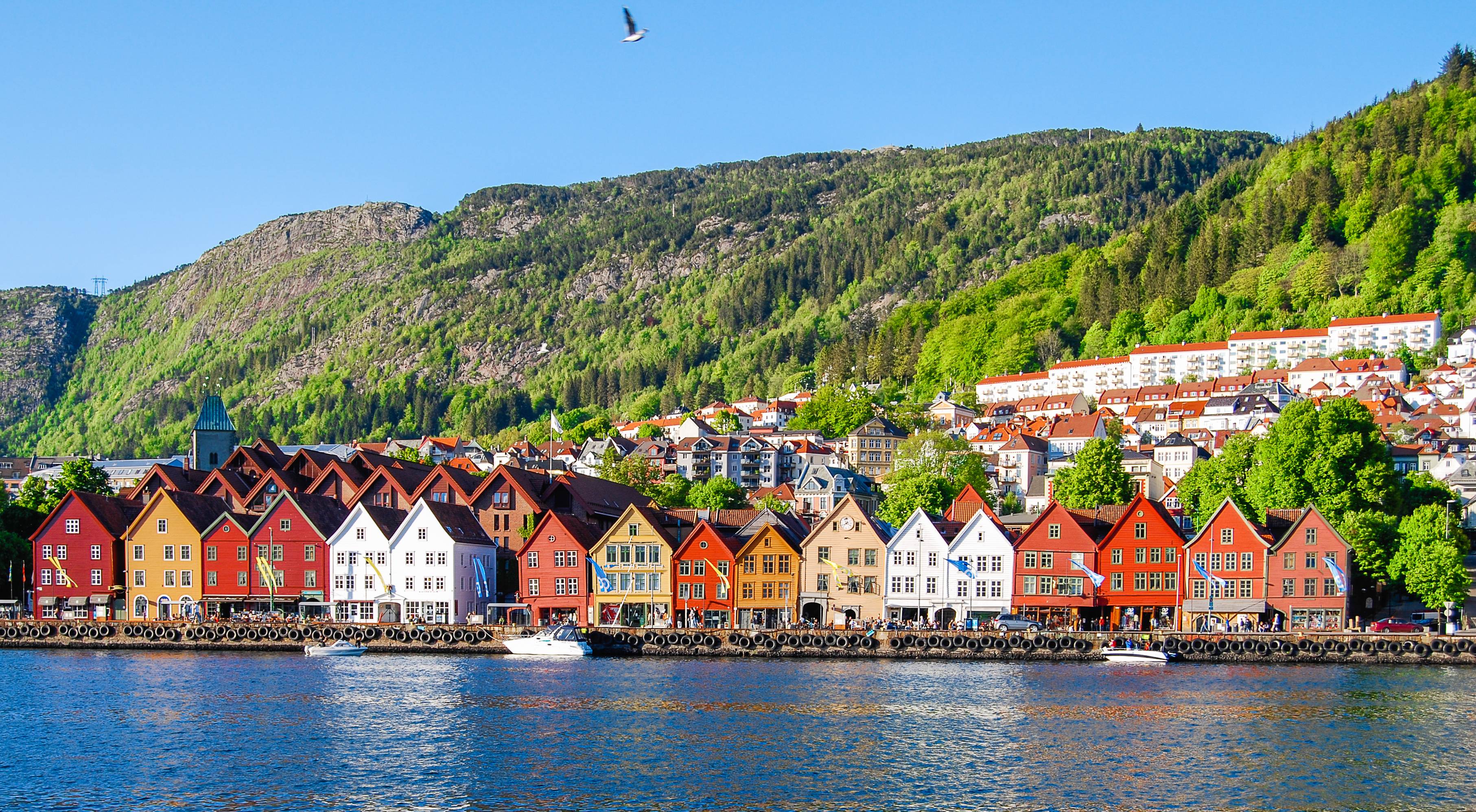 Cityscape view of houses over lake Bergen, Norway